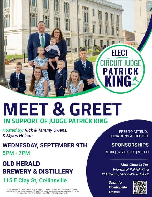 Meet and greet in support of Judge Patrick King event flyer