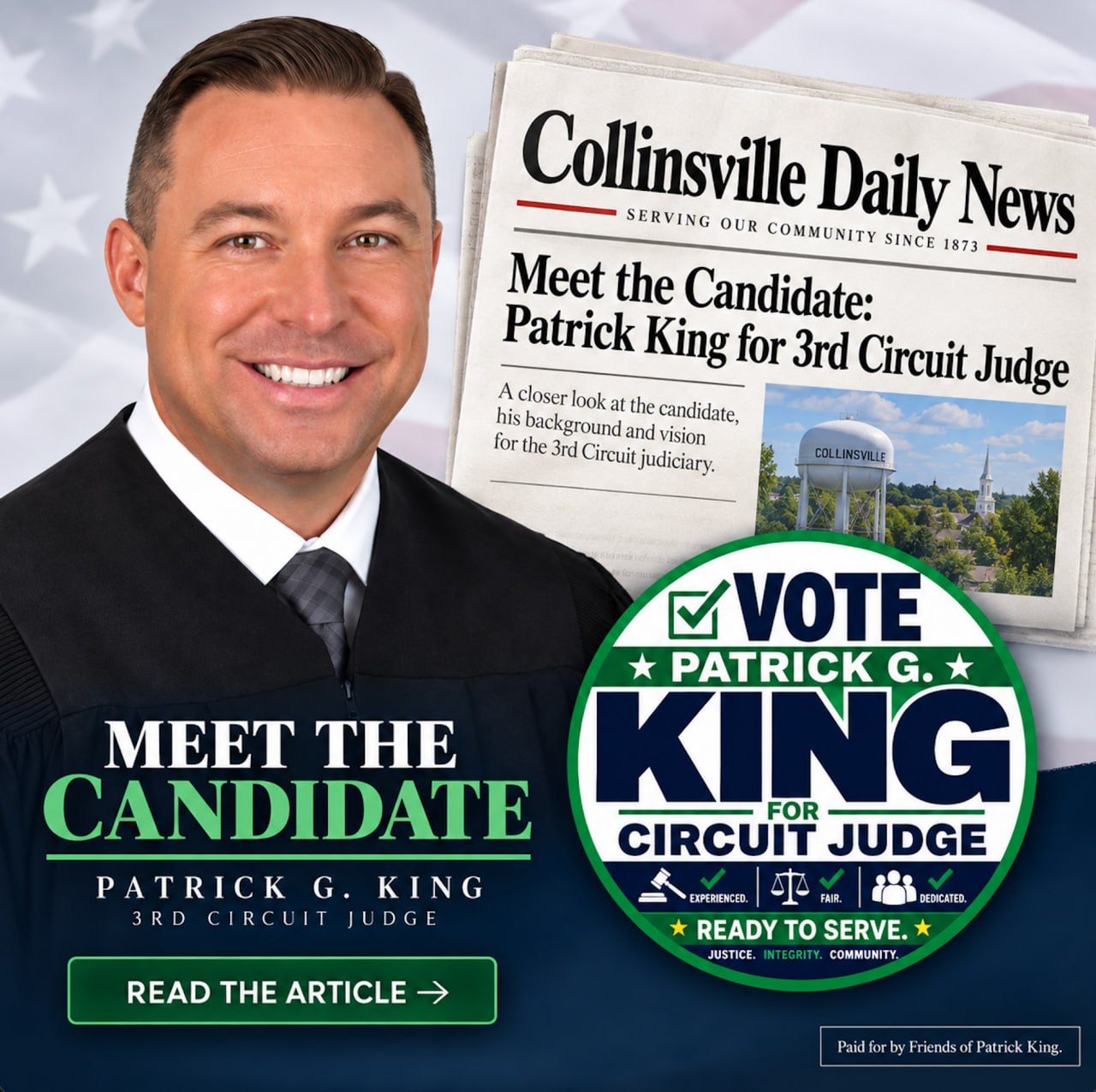 Collinsville Daily News Meet the Candidate Patrick King campaign graphic